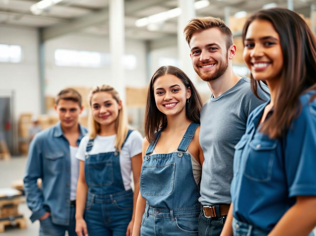 Junge internationale Studenten bei der Arbeit in einem Lager